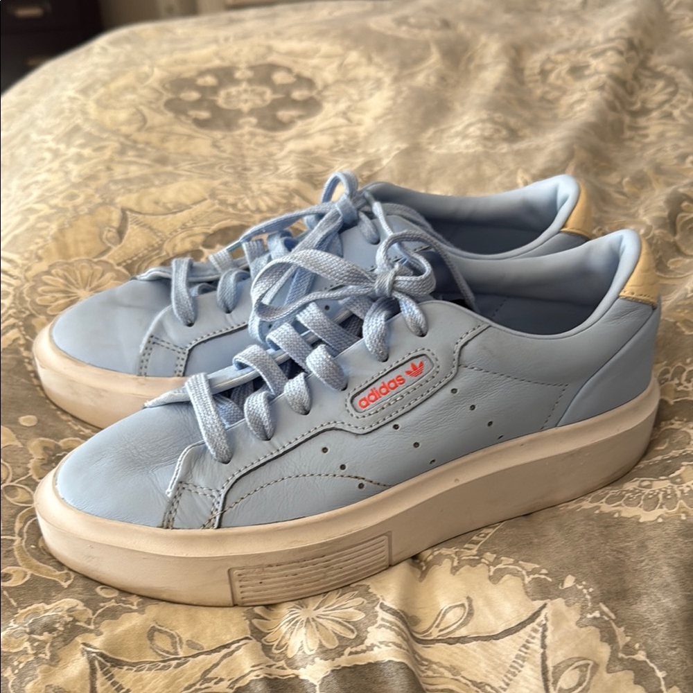 Adidas SLEEK Baby Blue Leather Sneakers still selling in the stores!
